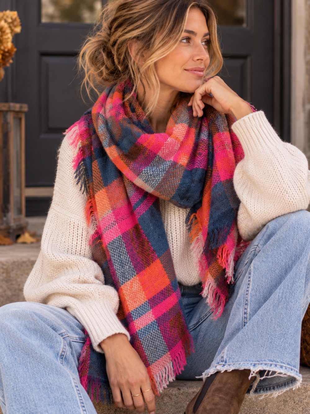 Colorful Oversized Plaid Blanket Scarf